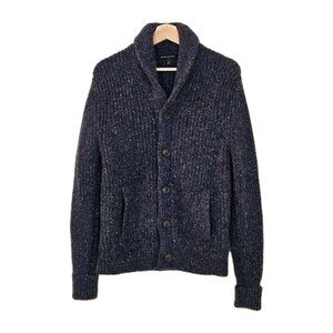 Banana Republic Factory Cardigan M Blue Speckled LS Shawl Collar Buttons Pockets